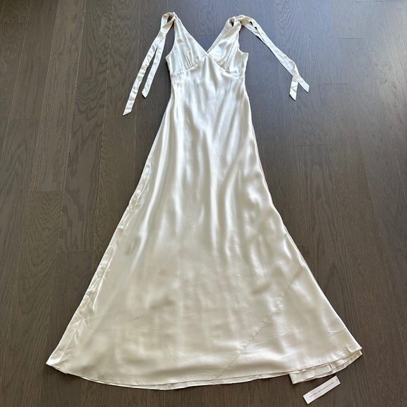 Reformation Pernille Ivory Silk Dress White Wedding Tie Sleeve Medium - with tag - Picture 2 of 12
